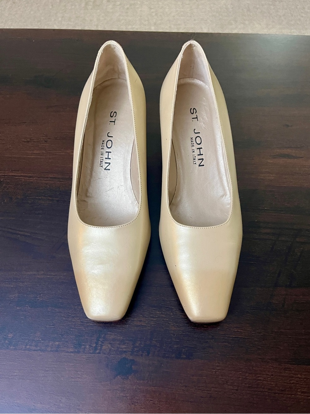 St. John Cream Leather Square-Toe Pumps